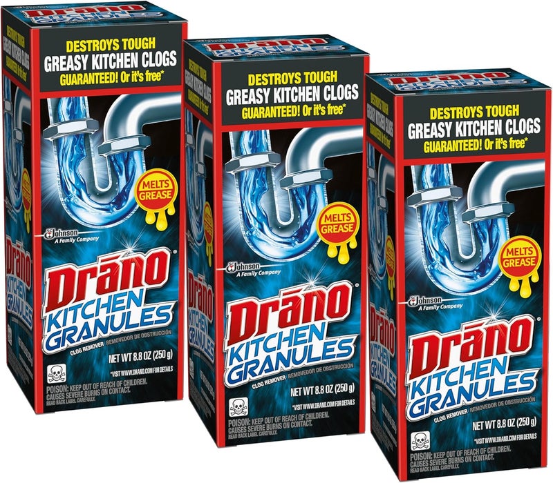 Drano Kitchen Granules Clog Remover, 8.8 oz (Pack of 3) - Image 1